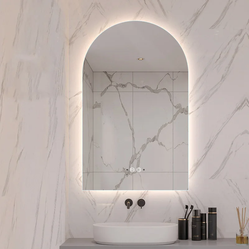 Smart Arched Mirror Washroom Wall Mounted Led Aesthetic Bluetooth Bathroom Mirror Unbreakable Illuminated Espejo Pared Furniture
