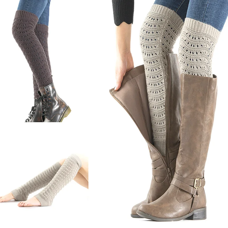 

Korean Girl Leg Warmers Knitted Foot Cover Women Solid Color Autumn Winter Stylish Elastic Long Tube Sock Boot Cover