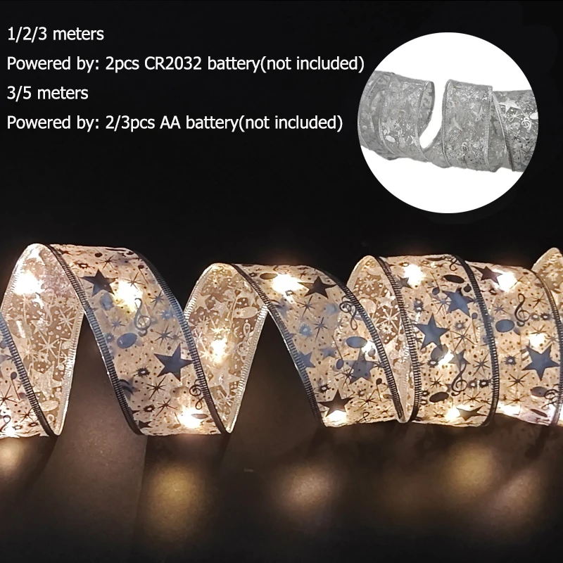 thumbnail image 1 of Guirnalda de luces de hadas con cinta navideña de 1/2/3/5/10 m para Año Nuevo, adorno para árbol de Navidad, decoración del hogar, 1 of 5