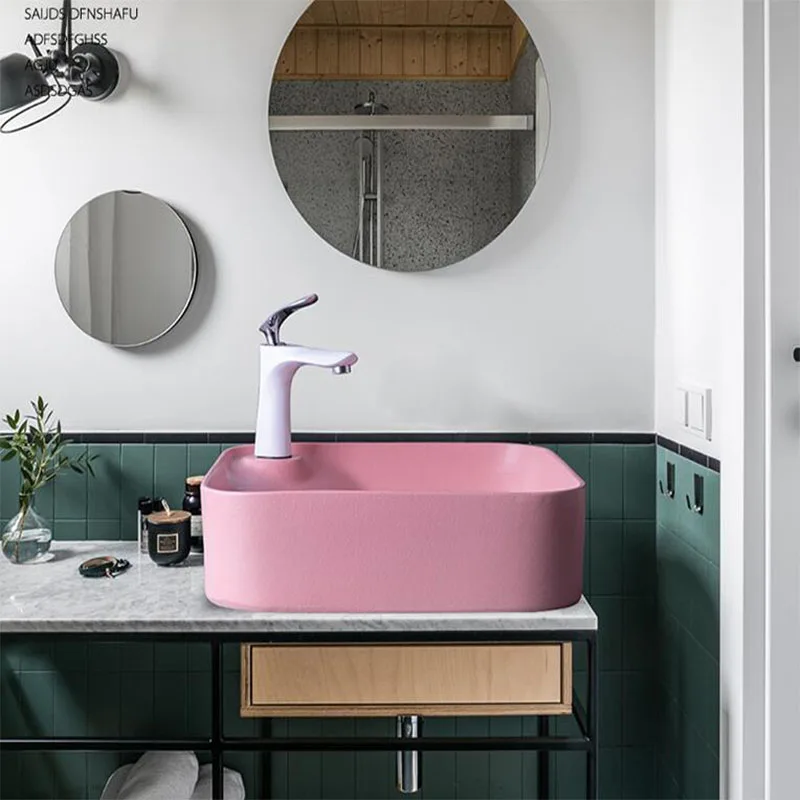 Simple Household Ceramic Washbasin Toilet Bathroom Small Utensils Sink Bowl Pink Basin Washbasin Bathroom Sink 6