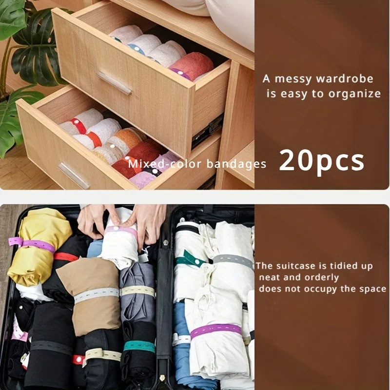 50/20/10Pcs Clothes Storag Straps Lazy Folding Clothes Artifact For Wardrobe Bra Socks Storage Roll Elastic Band Cabinets Drawer 4