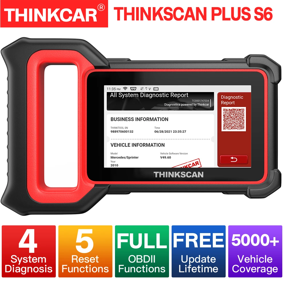 Thinkcar Thinkscan Plus S6 OBD2 Scanner 4 System Code Reader Oil SAS EPB TPMS Reset Car Diagnostic Scan Tool PK CRP129E car battery trickle charger