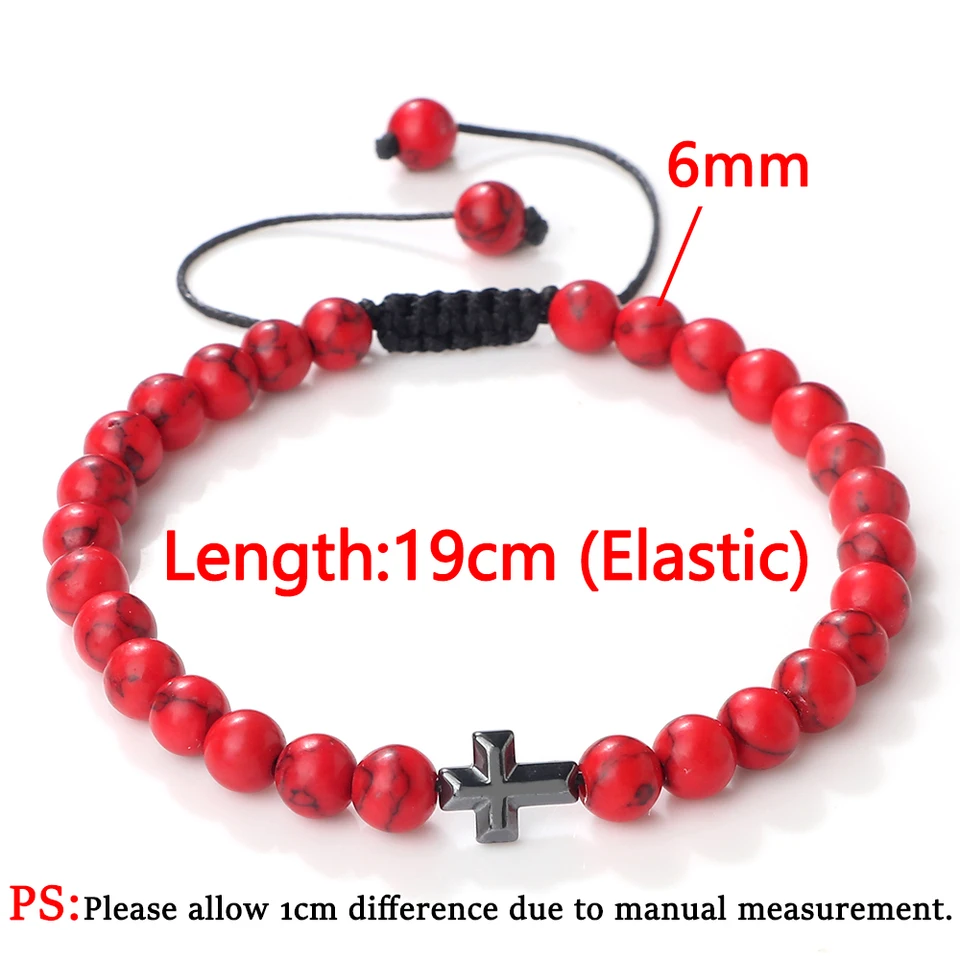 5/10pz Braccialetto Croce Ematite Ges&ugrave; 6mm Ematite Ges&ugrave; Naturale Africa