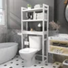 Bamboo 3-Tier Over-The-Toilet Space Saver Organizer Rack, Stable Freestanding Above Toilet Stand with 3 Hooks for Bathroom, 2