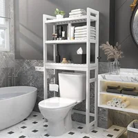 Bamboo 3-Tier Over-The-Toilet Space Saver Organizer Rack, Stable Freestanding Above Toilet Stand with 3 Hooks for Bathroom, 2