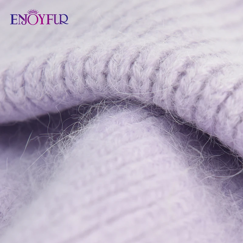 ENJOYFUR Women Winter Angora Hat Thick Warm Three Fold Long Rabbit Hair Wool Knit Hat Womens Fashion High quality Winter hats 3