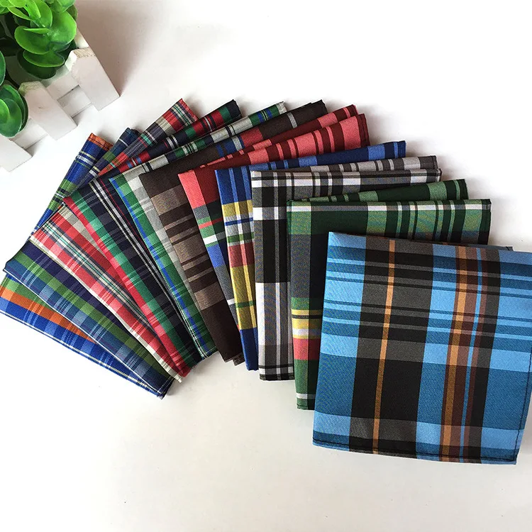 

25*25cm Fashion Classic Man's Plaid Striped Polyester Pocket Square Business Casual Versatile Handkerchief Graduation Gift