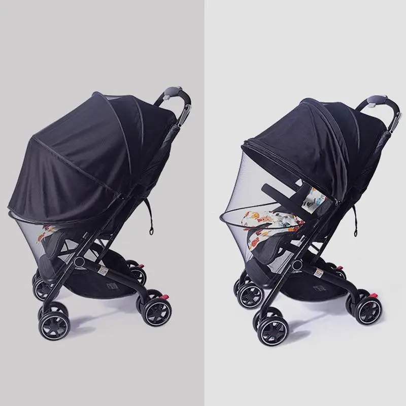 Stroller Fly Cover Breathable Double Zip Stroller Netting Canopy Sun Shade Protective Uv Protection Cover Adjustable Kids Mesh