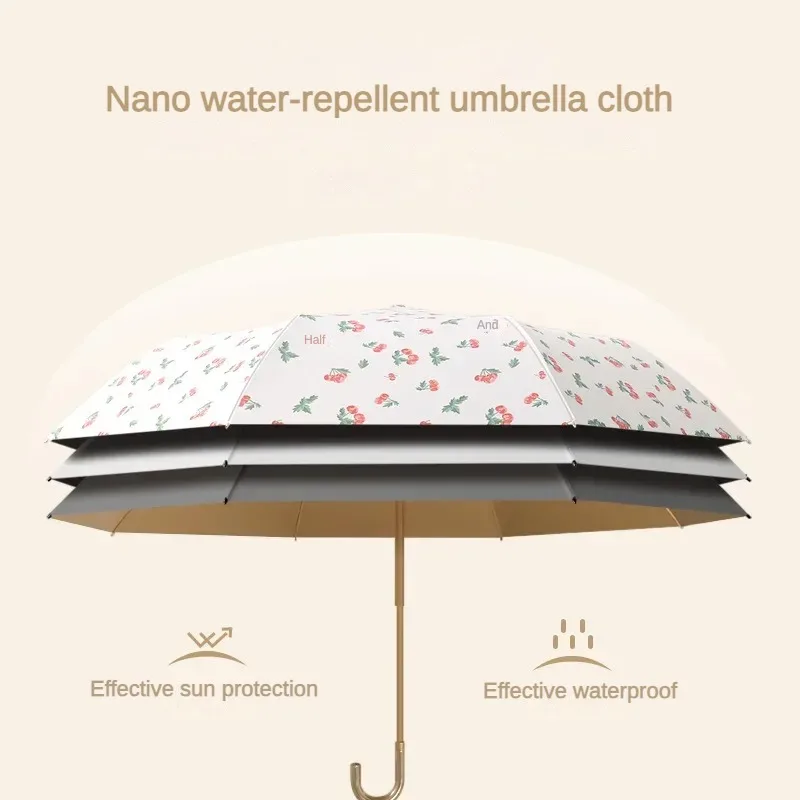 Sunshade Umbrella for Women Convenient Hook Handle Color Coating 3 Folding Mini Ultra-light Sun Uv Rain Umbrellas Parasol mini umbrella mini sun umbrella