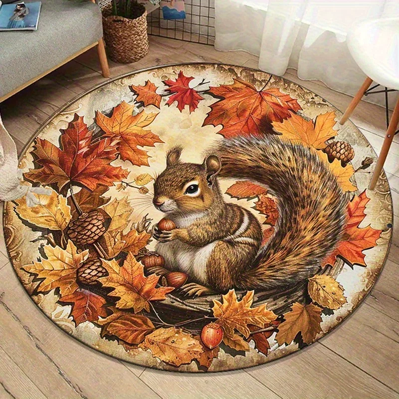 [2D flat, not 3D]Comes with 2 anti slip mats1pcs Autumn Leaves Squirrel ...