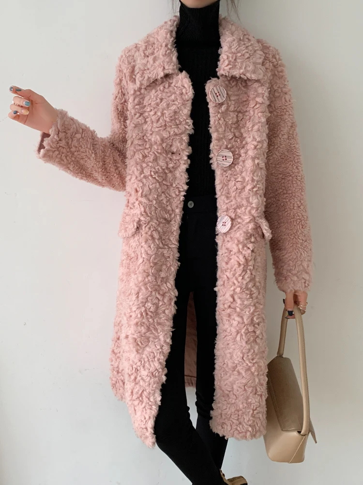2024 Autumn Winter New Sheep Shearing Coat Women Long Cara Roll Grain Cashmere Lamb Fur Coat For Women Fur Jacket Female FCY1727