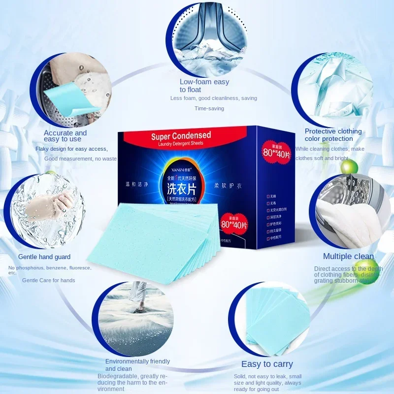 40/80Pcs Laundry Tablets Efficient Detergent Strong Deep Cleaning Detergent Easy Dissolve Laundry Soap Tablets Cleaning supplies