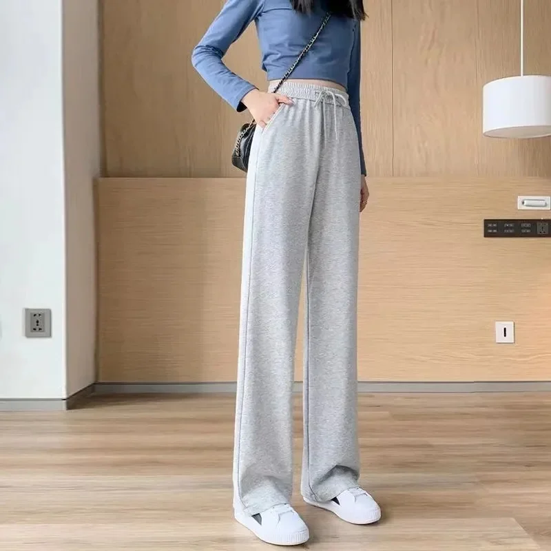 

Spring Summer Korean Female Solid Color Sports Pantalons Women Casual Long Pant High Waisted Straight Leg Wide Leg Trousers Lady