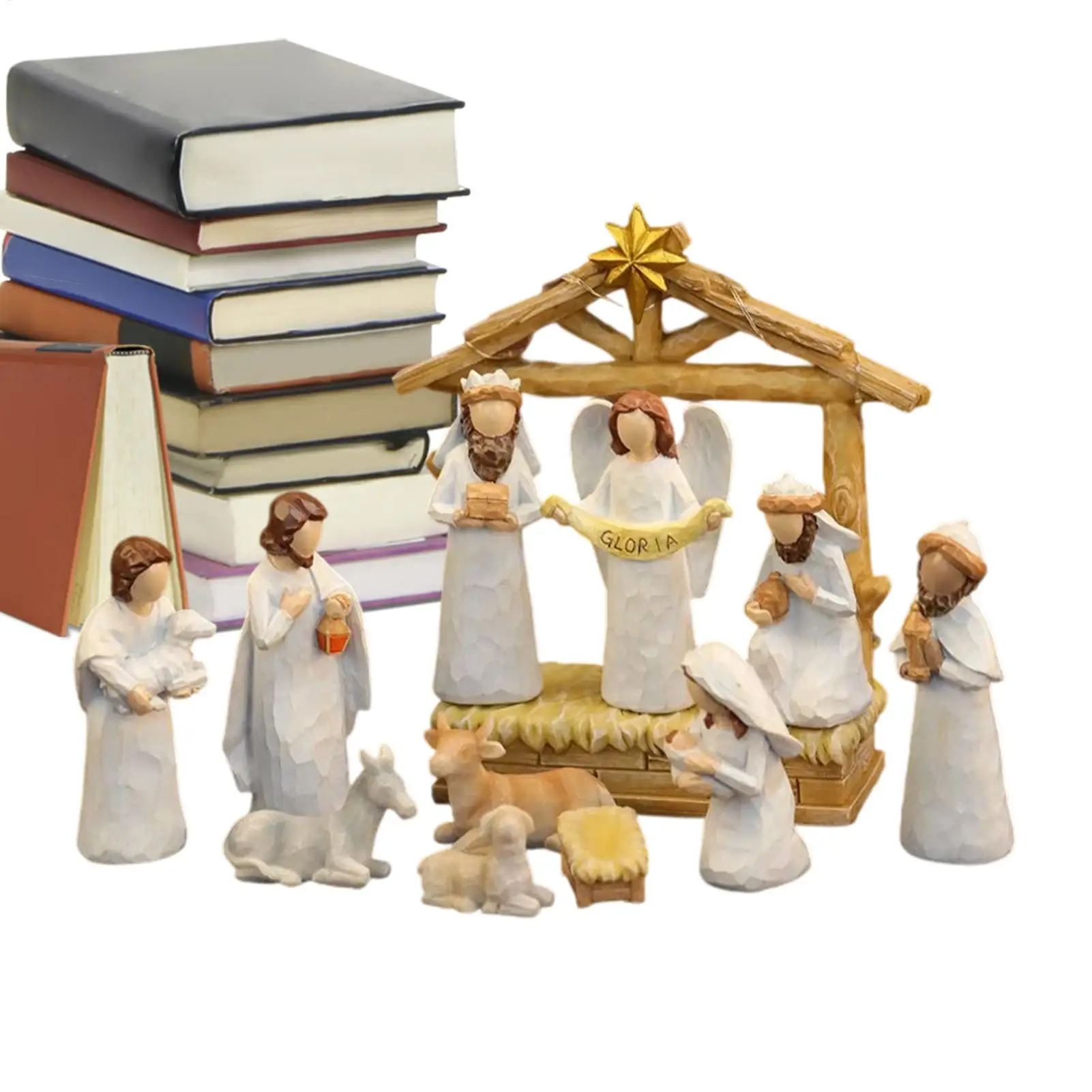 12Pcs Christmas Nativity Scene Jesus Nativity Set Resin Crafts Manger Statue Christmas Decor for Home Bedroom Tabletop Decor