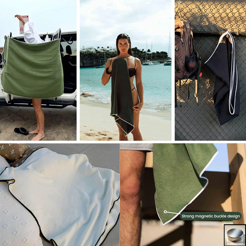 Multifunctional Outdoor Magnetic Bath Towel Coral Fleece Portable Magnet Towels Quick-drying Beach Towel Bathroom Accessories