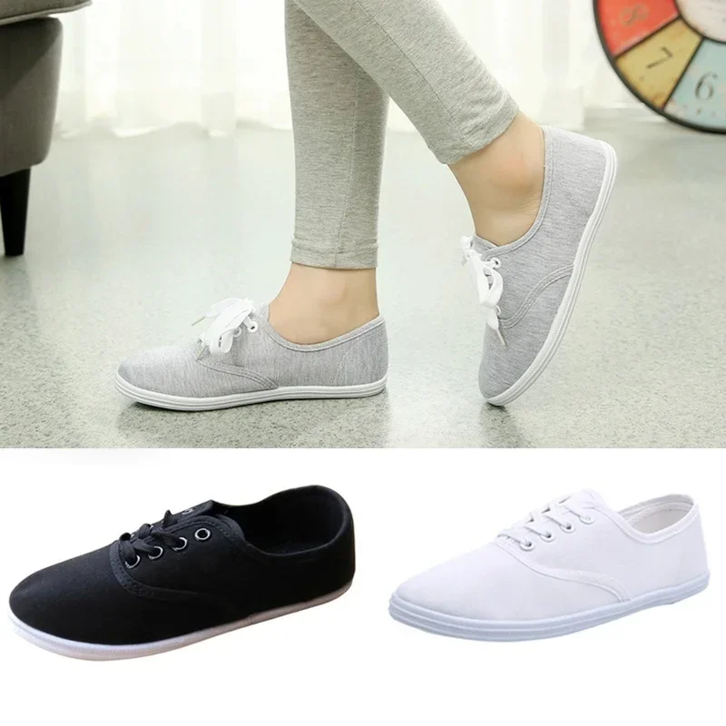 Ladies Plimsoll Shoes Classic Womens Canvas Lace Up Casual Sneakers Tennis Flats