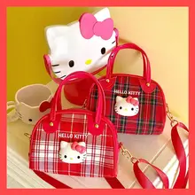 

Hello Kitty Fashion Female Handbag Lattice Bag Retro Y2k Cute Portable Messenger Bag Lady Bag