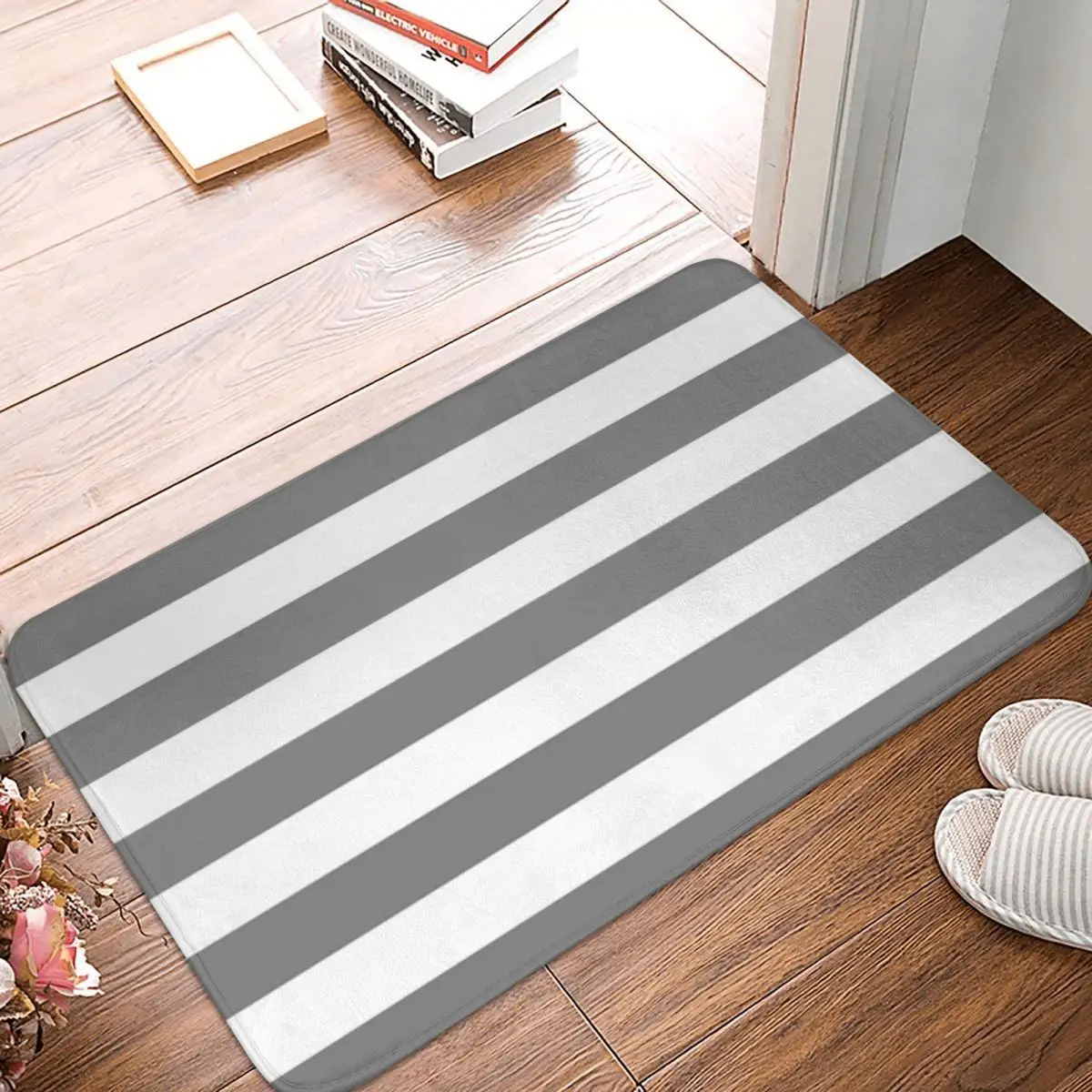 

GRAY AND WHITE STRIPES 60x40cm Carpet Polyester Floor Mats Modern Practical Everyday