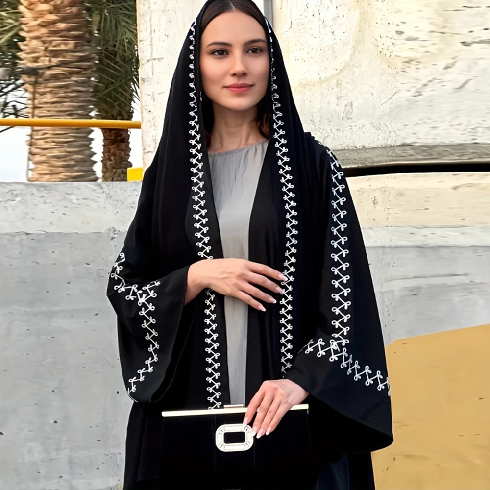 عباية حجاب مفتوحة مطرزة للنساء ، عبايات دبي ، فسات...