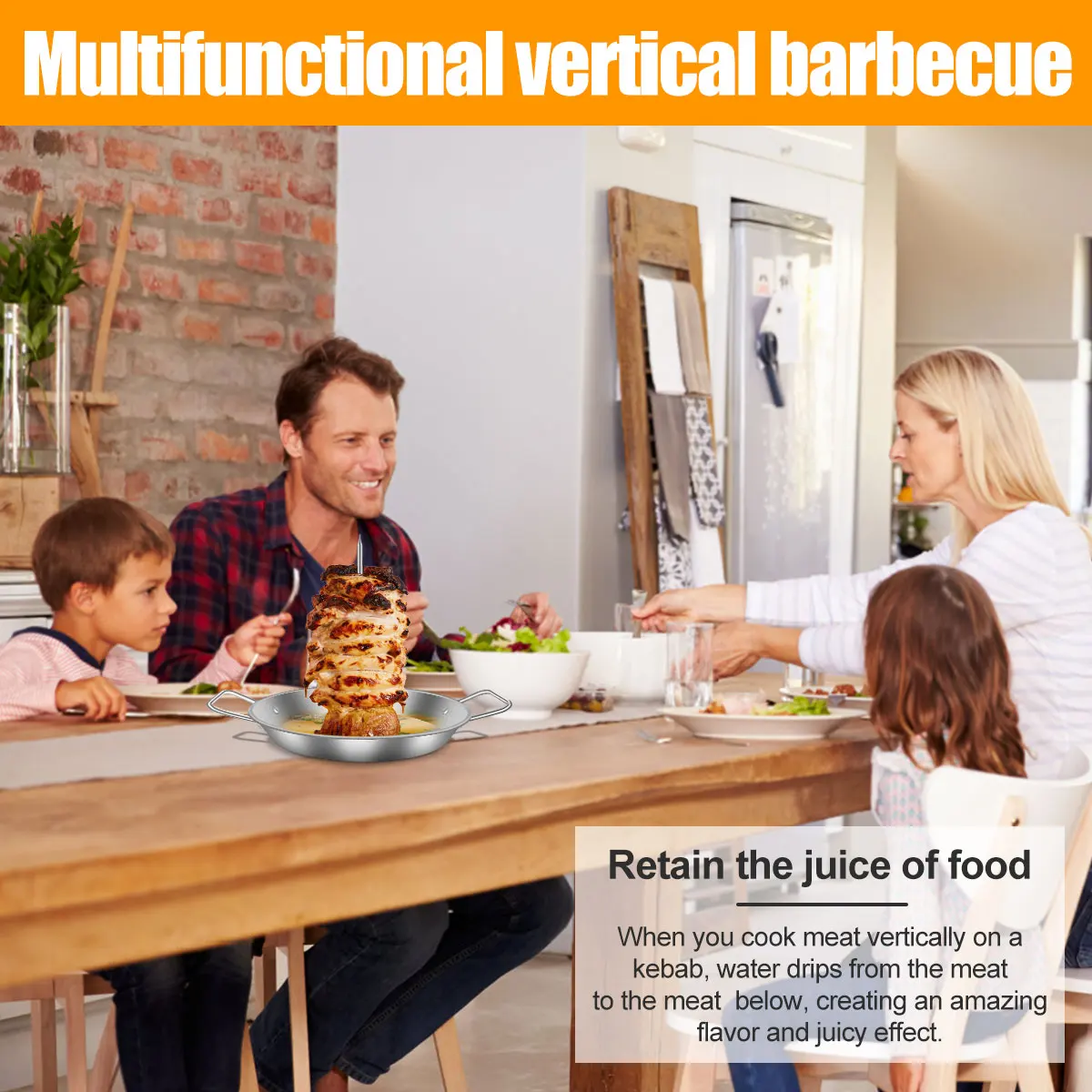 Vertical Meat Rack Stainless Steel BBQ Vertical Skewer Grill with 3 Replacement Spikes and Handle grill oven accessories