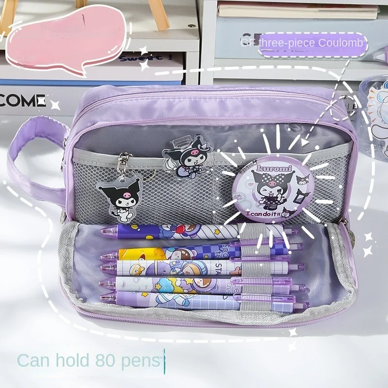 Pencil Case Compartments Pencil Pouch Big Capacity Pencil Bag Oxford Stationery Storage Pen Bag Cosmetic Makeup Pouch for Women - Purple, Size: Large