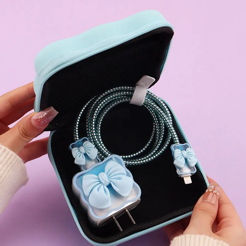 Cable Protector Set 5 in 1 Storage Bag Lovely Bow Knot Travel Storage Cable Charger Organizer