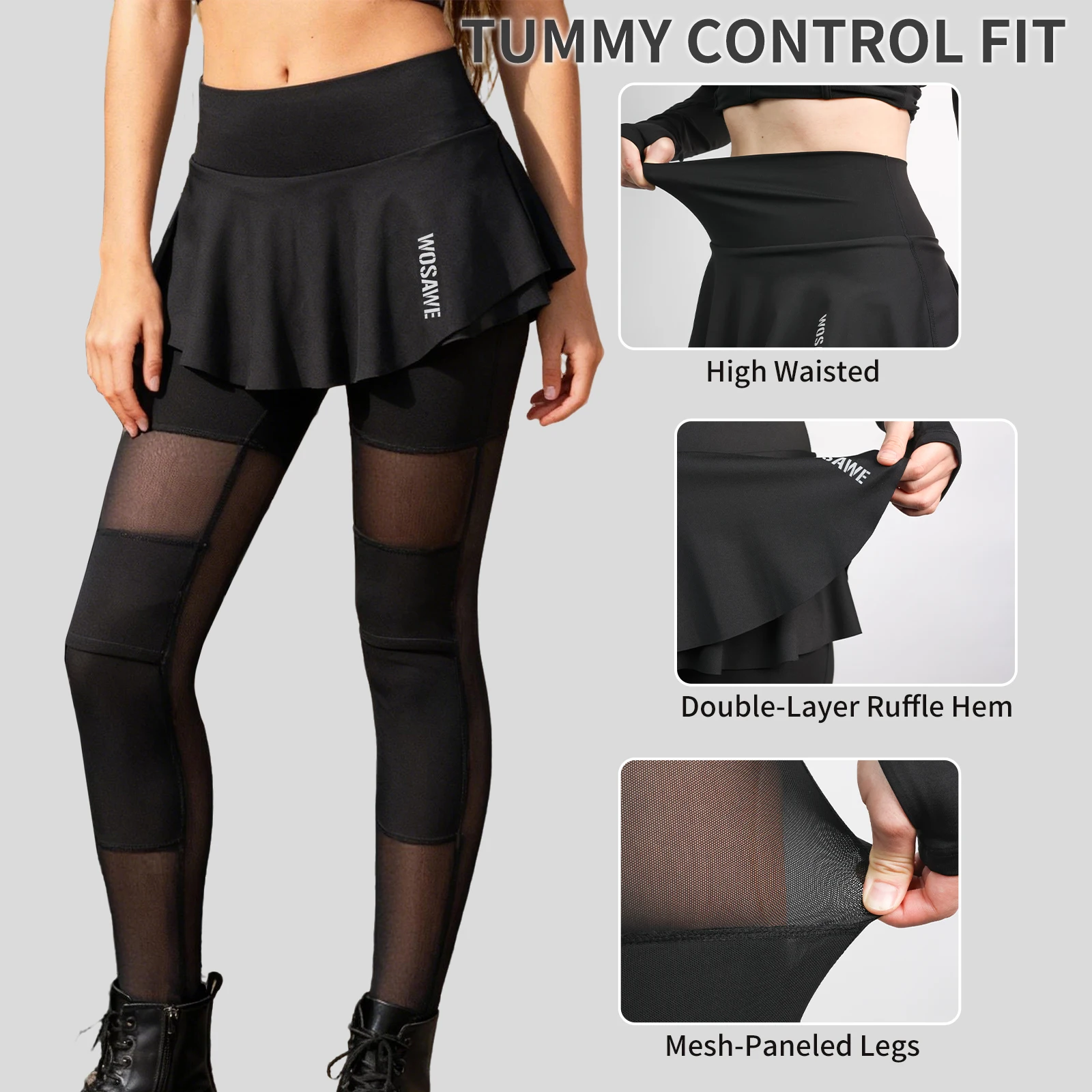 WOSAWE 여성용 오토바이 바지 스커트 통기성 메쉬 여성용 오토바이 바지 탄성 야외 라이딩 타이츠 스커트