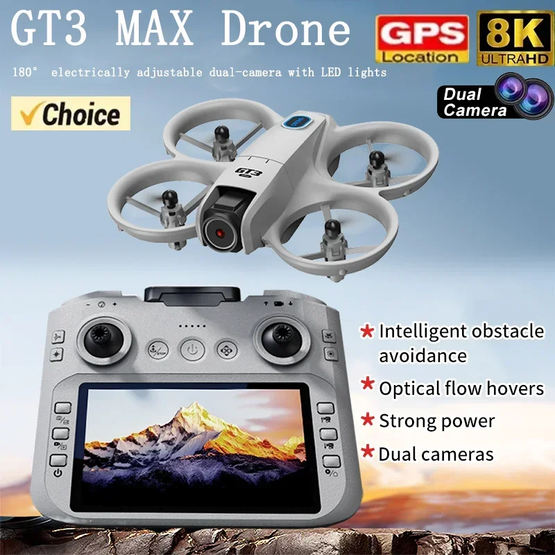 Nouveau Mini Drone GT3 2026 avec LED, Pliable, GPS, Double Caméra HD 8K, Moteur Brushless, Évitement d'Obstacles, RC FPV Quadcopter, Jouets et Cadeaux