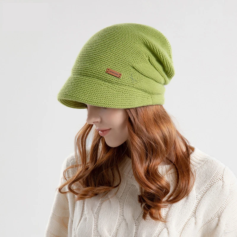 Women Knit Hat Panama women's autumn and winter warm pile hat fashion outdoor duck tongue knitted sweater pullover cold hat Cap H144