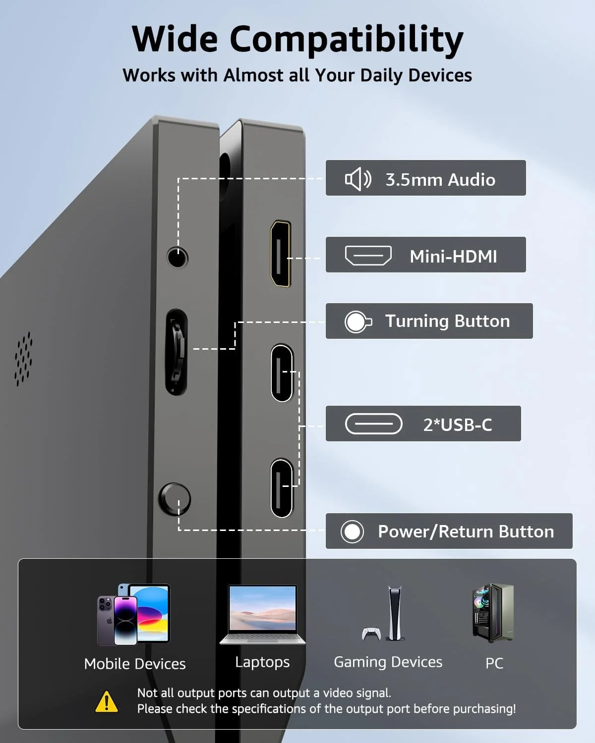 14인치 휴대용 모니터 1920*1200P IPS 타입-C 미니 HDMI 지원, 휴대폰, 노트북, Xbox, PS4/5, Mac, PC, PS 스테이션에 원라인 연결 가능