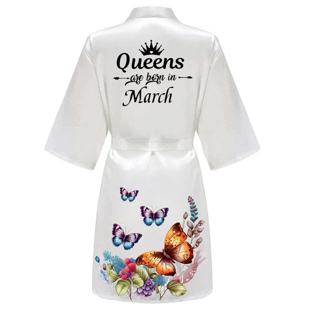 Birthday Robe With White Black Letters Gift Bathrobe Kimono Satin Robes Birthday PartyBK17U52