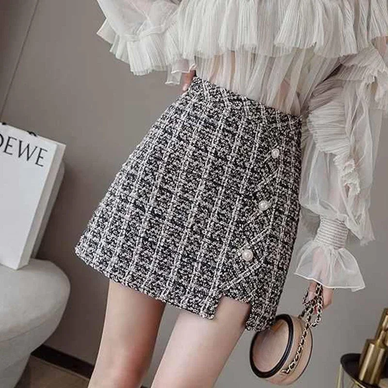 

YTNMYOPTweed Skirt Women's Autumn And Winter New Korean Fashion Irregular Skirt
