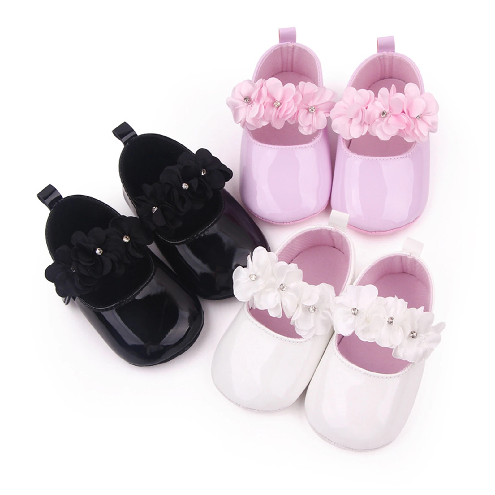 

Princess Baby Girls Cute Casual Shoes Soft Sole Flower Decor PU Leather Flats Shoes First Walkers Non-Slip Summer Shoes