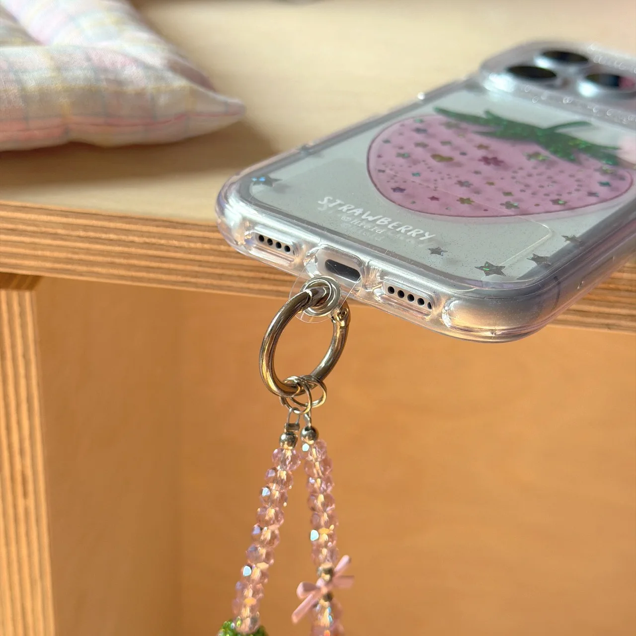 Strawberry Glitter Diamond Pink Transparent Phone Case