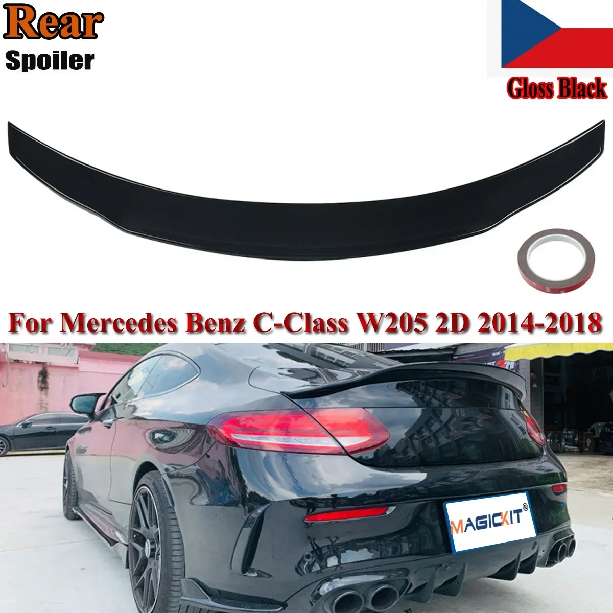 

MagicKit FOR MERCEDES BENZ C CLASS C205 COUPE GLOSS BLACK BOOT TRUNK LIP SPOILER PS STYLE