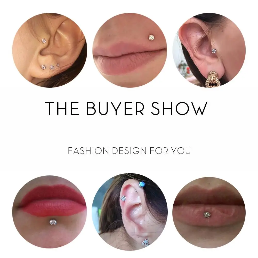 ZS Stainless Steel Lip Stud Plug In Zircon Labret Piercing Cartilage Earring Ear Helix Tragus Medusa Piercing 10pcs/lot 16G-20G piercing jewelry body piercing earrings ear piercing jewelry metal jewelry body piercing jewelry body jewelry