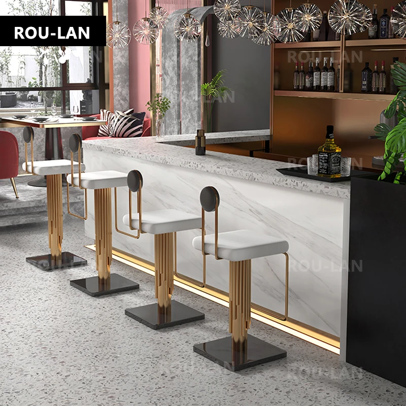 Light Luxury Bar Chair Simple Modern Bar Chair High Stool Home Back High Stainless Steel Net Red Front Desk