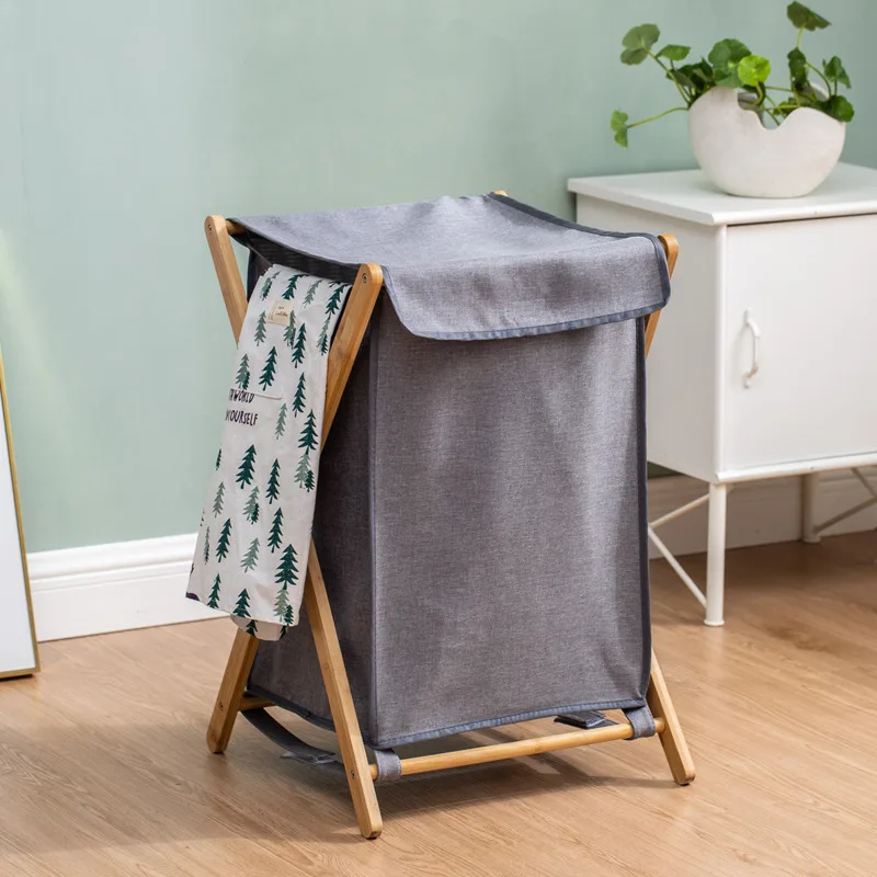 

Japanese Simple Laundry Basket Breathable Oxford Cloth Storage Basket Bamboo Frame Dirty Clothes Cross Folding Dirty Basket