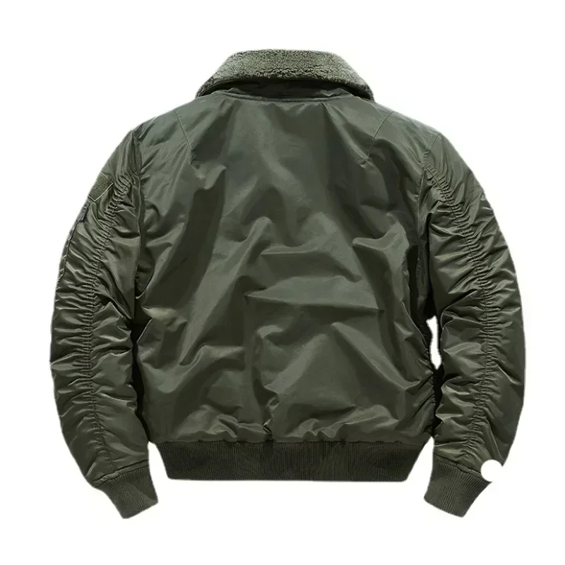 Winter Warm Short Men Tactical Retro Jackets Big Pocket Pilot MA-1 Coat ArmyGreen Bomber Jacket Zipper Lapel Overcoat