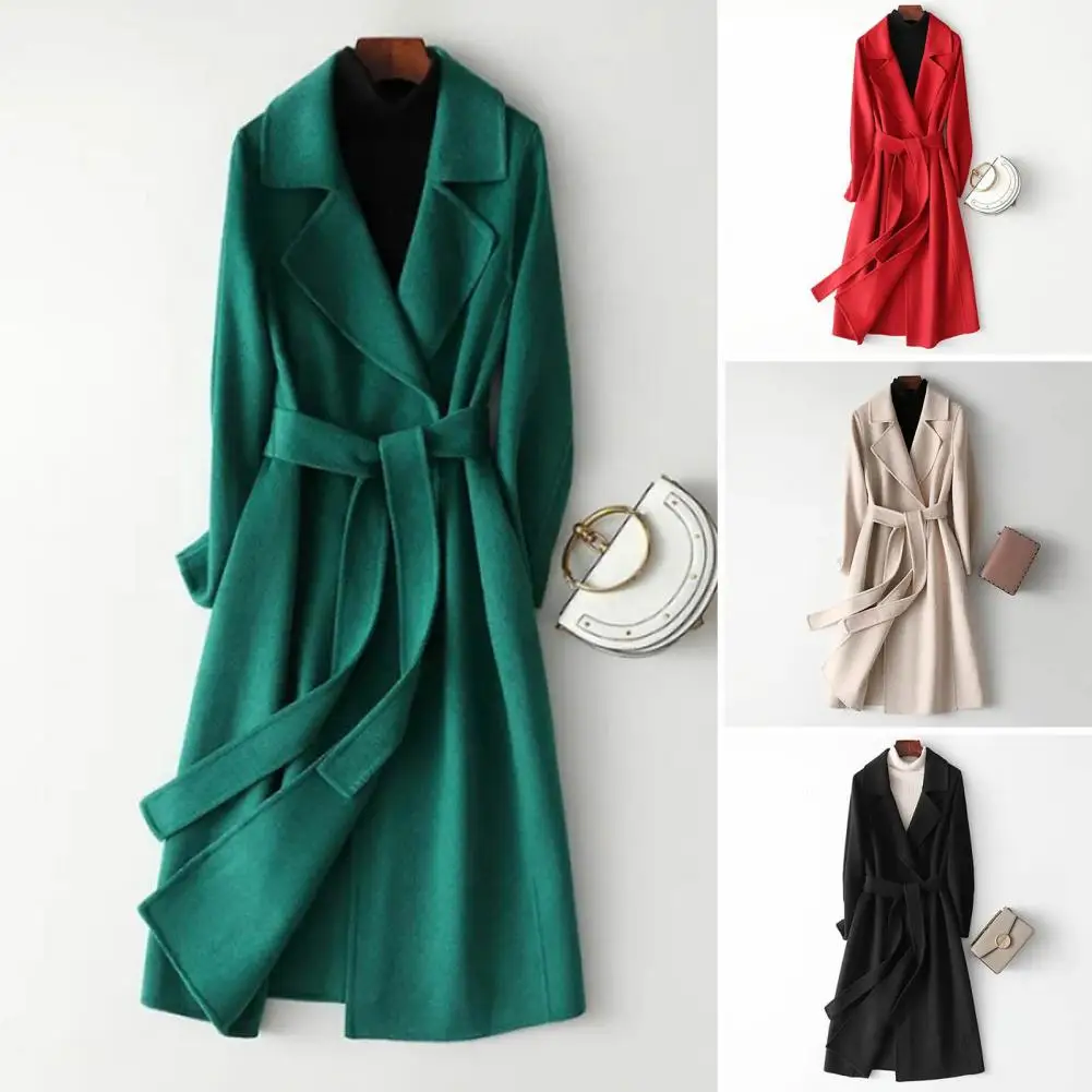 winter casual vintage long sleeve warm overcoat women autumn suit collar long woolen coats fashion elegant solid buttoned jacket New Autumn Winter Coats Elegant Woolen Coat for Women Long Sleeve Streetwear Korean Fashion Jackets Solid Slim Lapel