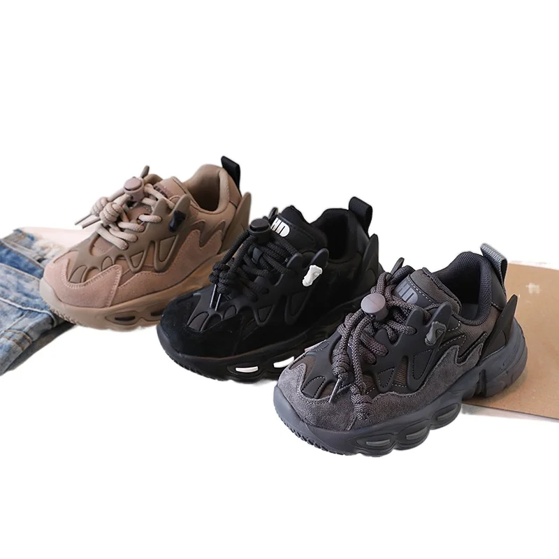 

Kids Sport Shoes Boys Girls Black Khaki Genuine Leather Breathable Chunky Sneakers Children's Running Shoes