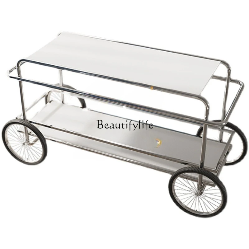 

Movable Dining Car with Drawer Middle and Ancient Side Table Corner Table Stainless Steel