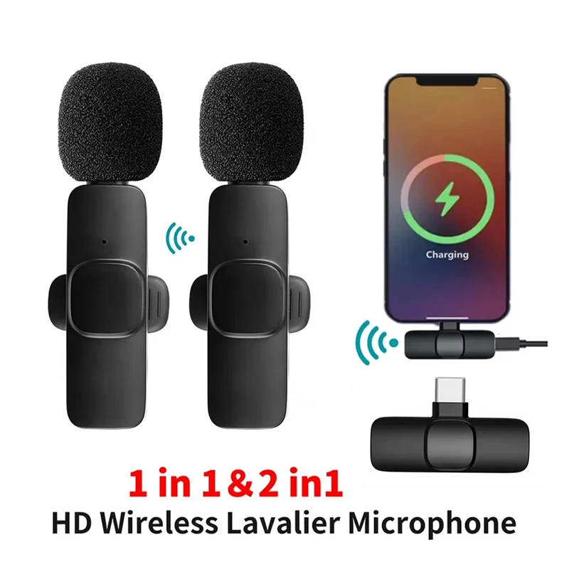 Microfono Lavalier Wireless 2 In1 Registrazione Audio Video Mini Microfon Per Iphone Ipad Android Laptop Live Gaming Smartphone Mic