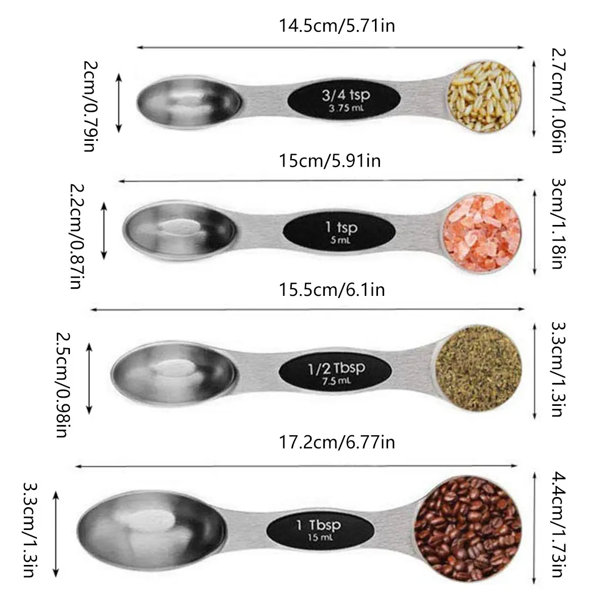 9Pcs Magnetic Measuring Spoon Set Stainless Steel Measuring Spoons Stackable Double-sided Teaspoons Metal Accurate Measuring