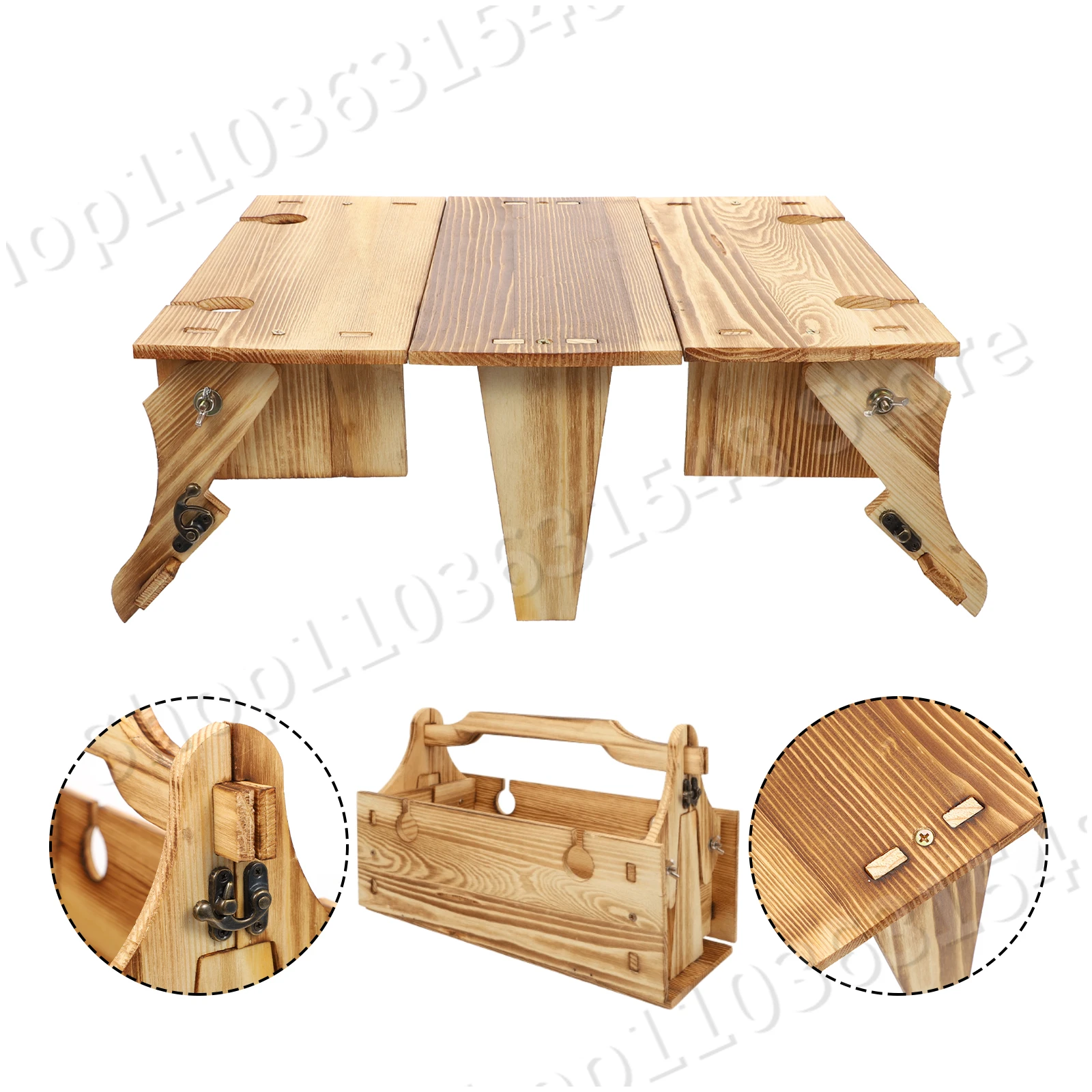 Mesa de piquenique dobrável para casa Cesta de armazenamento de madeira Cesta conversível Suporte para óculos Mesa pequena, 2 em 1