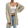 2024 Autumn Elegant Solid Cardigan Sweater Women Winter Thickened Warm Split Hem Long Jumpers Female Commuter Knitted Outerwear 1