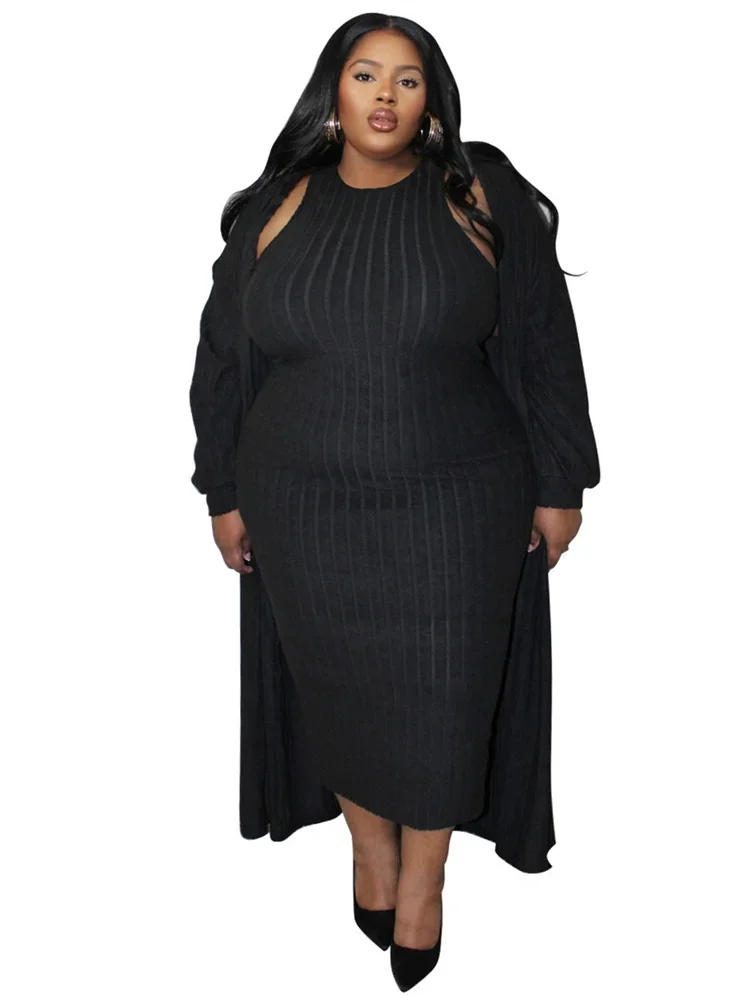 Wmstar Plus Size Dress Sets 2 Piece Outfits  Maxi Dresses Out Wear Coat Cloak Sexy Matching Suit Fall Wholesale Dropshipping