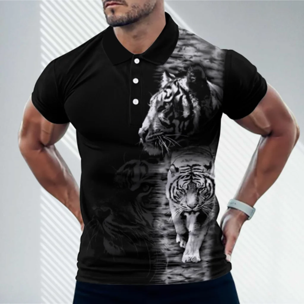 

High-end lapel short-sleeved POLO shirt for men slim fit 2024 summer new European and American printed youth T-shirt