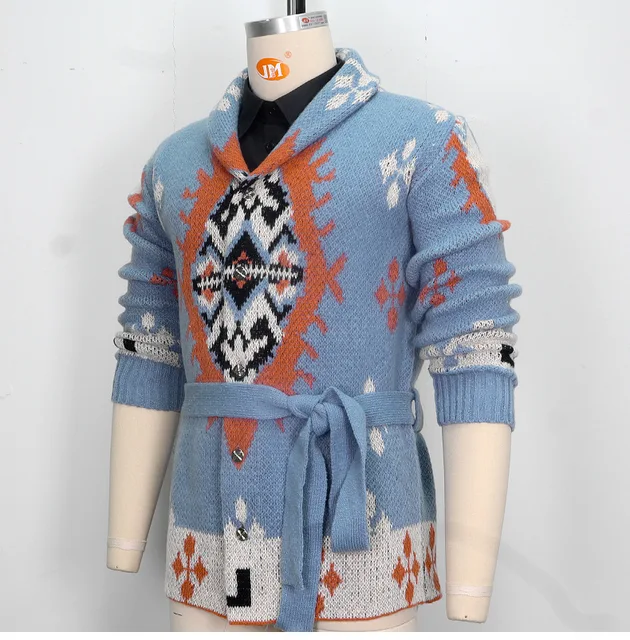 Knitted Cardigan Tribal Print Sweater Men's Retro Jacquard