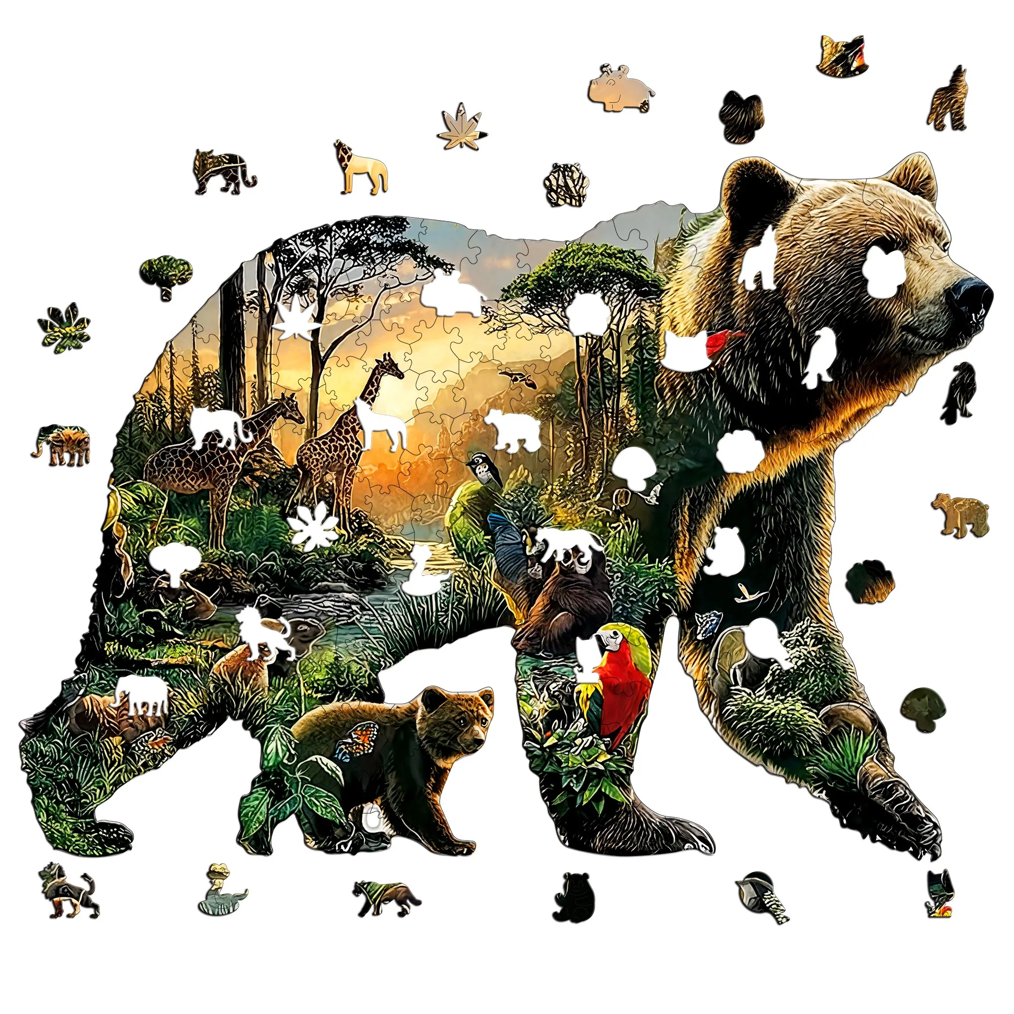 Bear and Animal World Theme Wooden Jigsaw Puzzle Wood Home Decor Painting Christmas and Halloween Gift Toy for Teen Kid